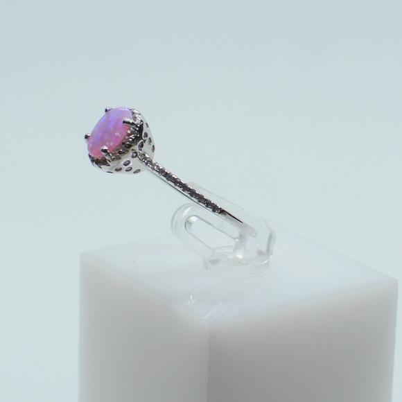 .925 Sterling Silver Oval Pink Opal CZ Ring - Picture 5 of 8